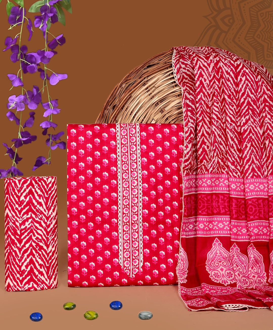 Pure Cotton Gotta patti Work unstitched Suit With Cotton Dupatta.