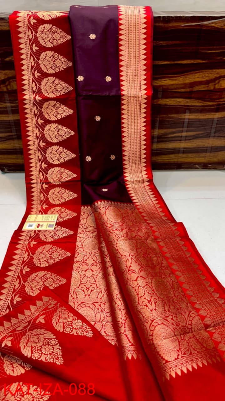 Pure Banarasi Katan Silk Saree With Antique Zari Work .
