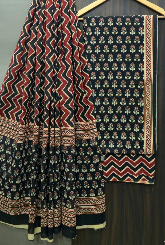 Pure Cotton Hand Block Print Unstitched Suit