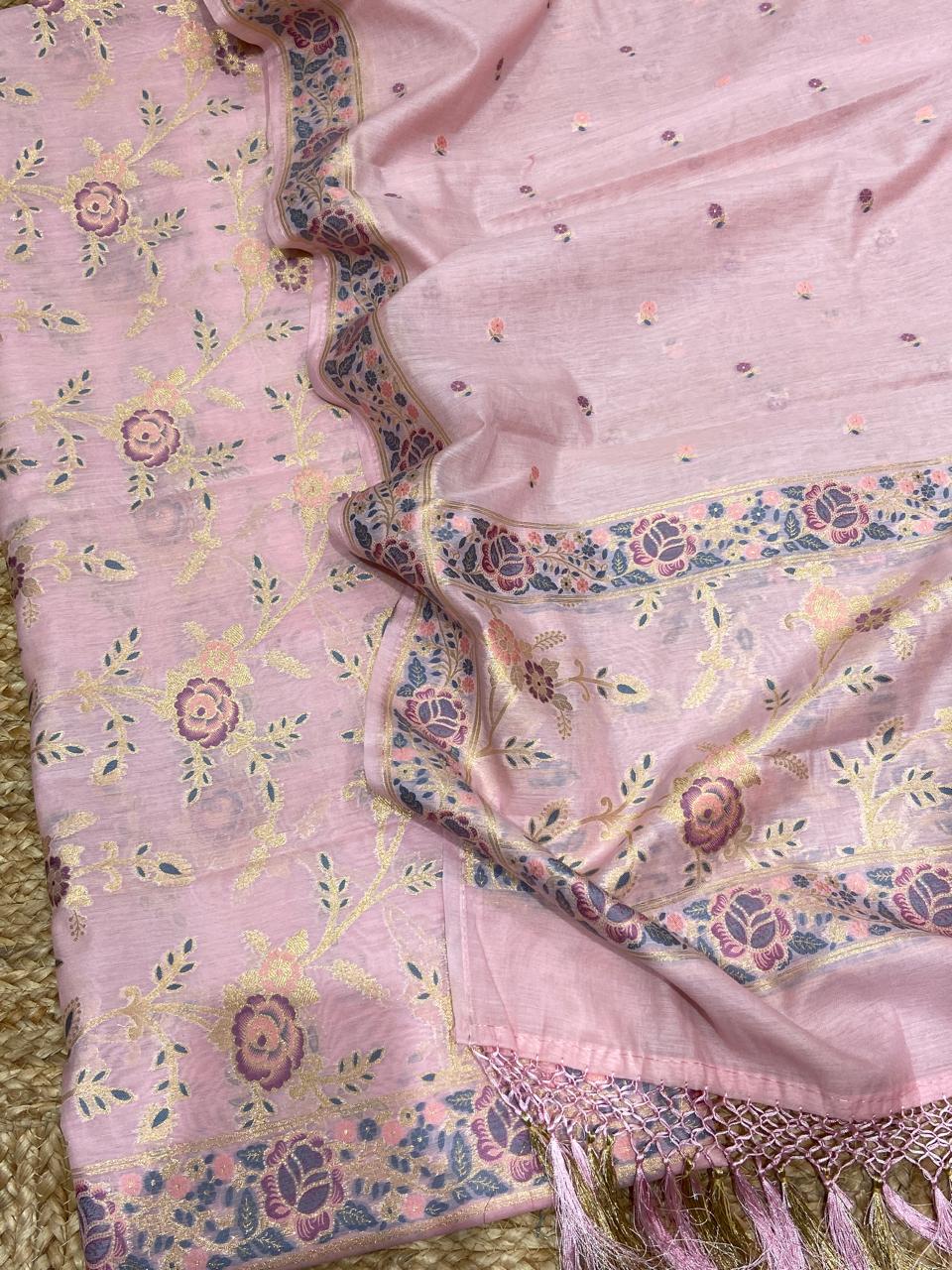 Pure Banarasi Cotton Tilfi Patola Weaved Unstitched Suit With Banarasi Cotton tilfi Dupatta.