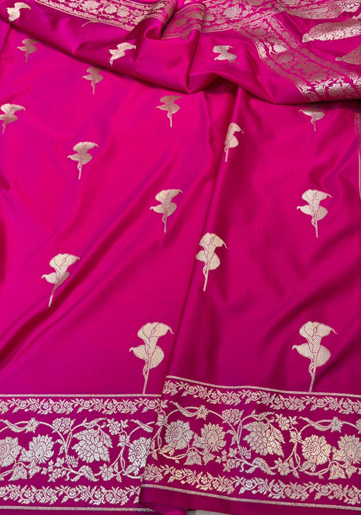 Pure Banarasi Mashru Silk Saree With Zari Work.
