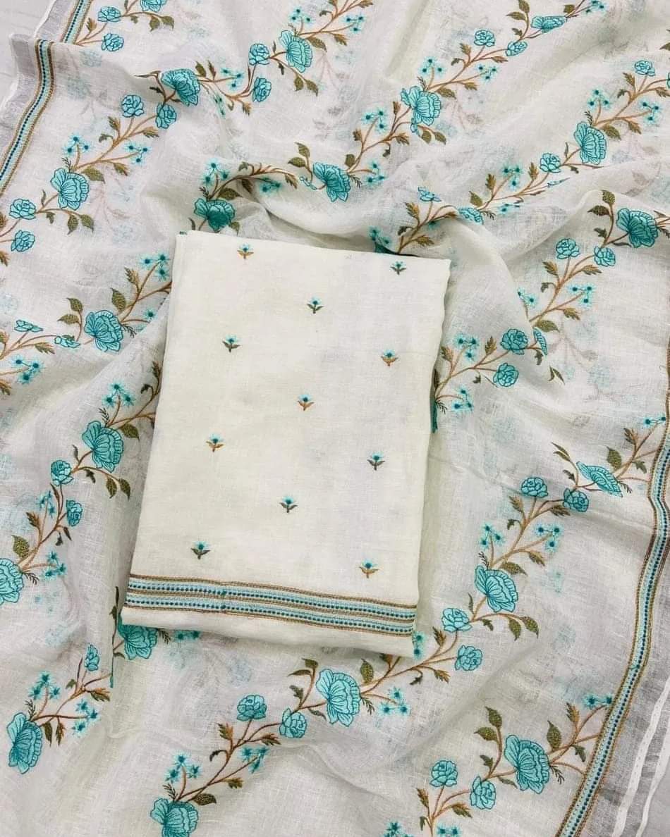 Bhagalpuri Slub Linen Embroidery Unstitched suit.