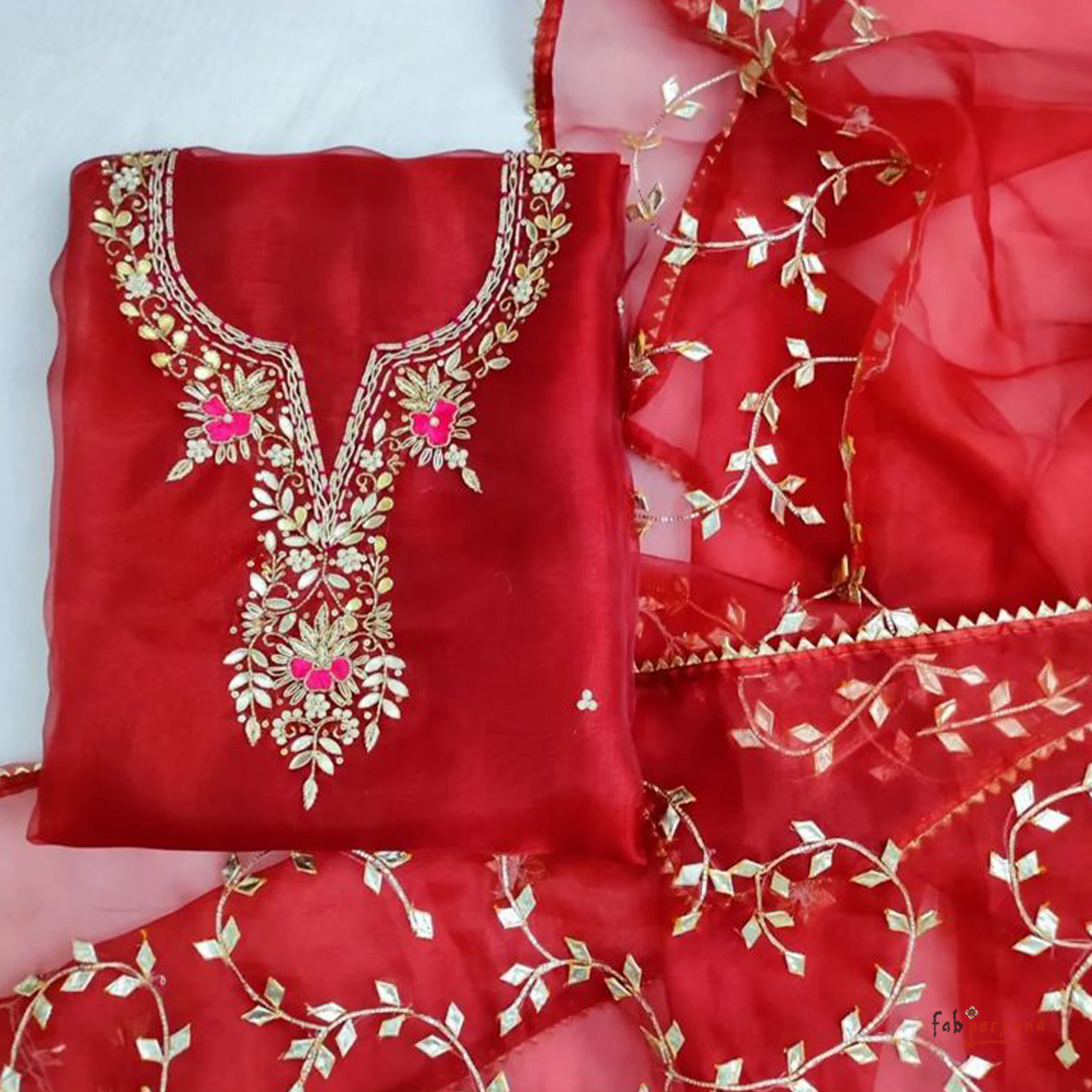 Organza Hand Work Unstitched Suit with Shantoon Bottom