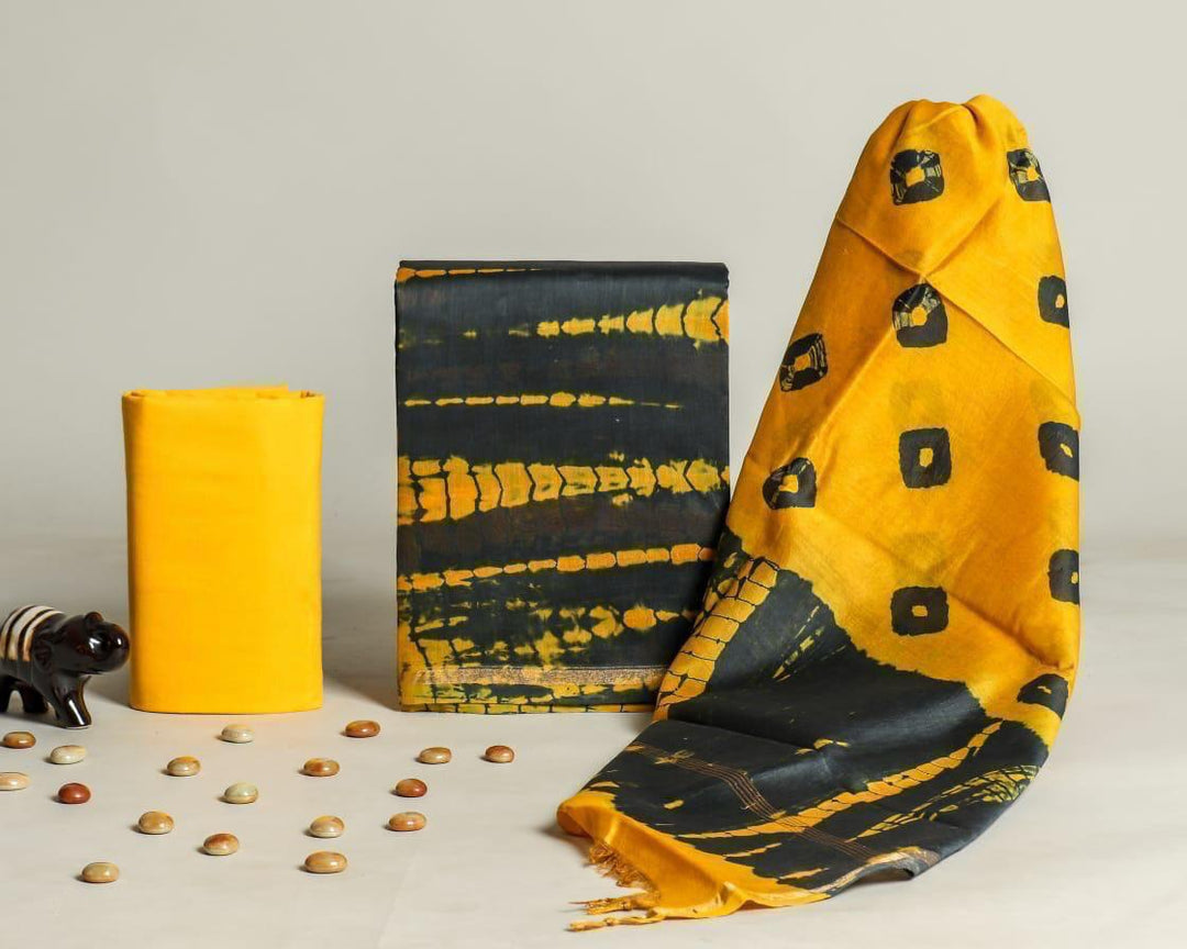 Pure Hand Block Chanderi Silk Unstitched Suit.