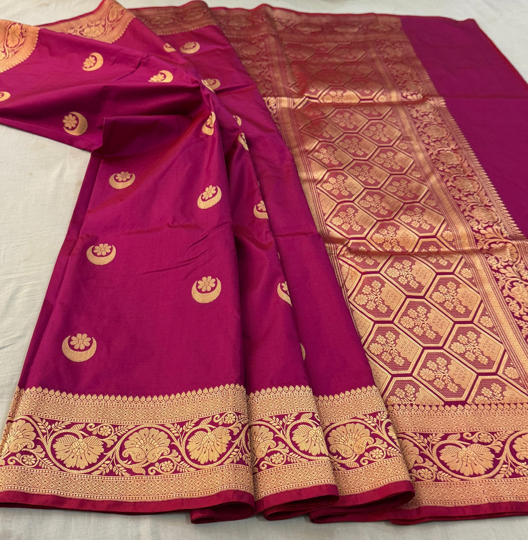 Pure Banarasi Handloom Katan Silk Saree With Antique Zari Work .