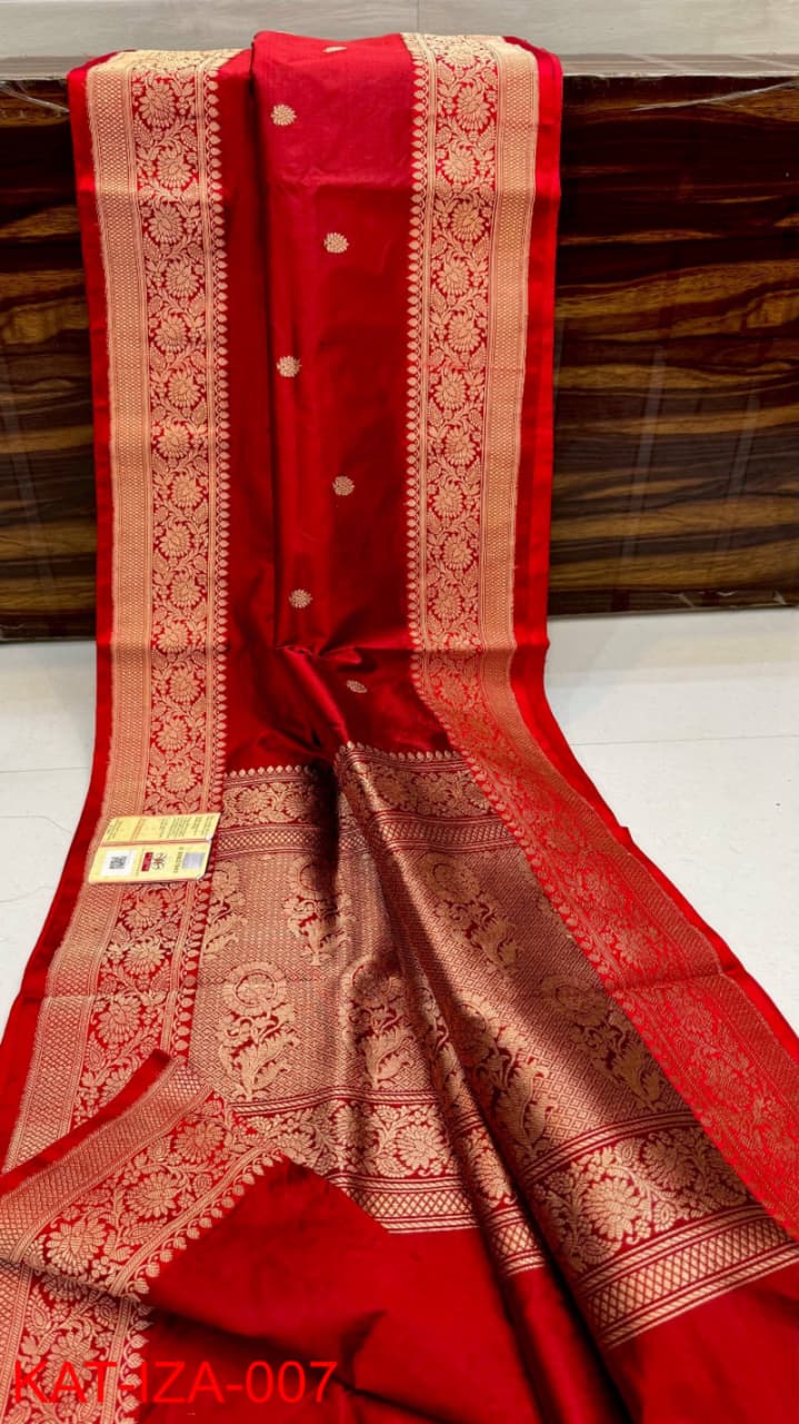 Pure Banarasi Katan Silk Saree With Antique Zari Work .