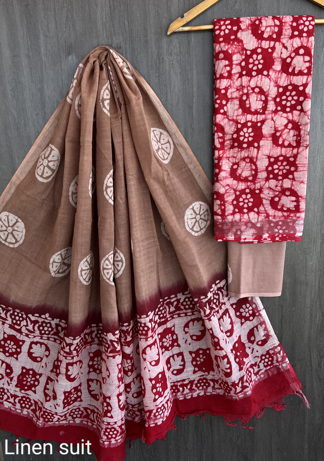 Hand Block Printed Linen Unstitched Suit .