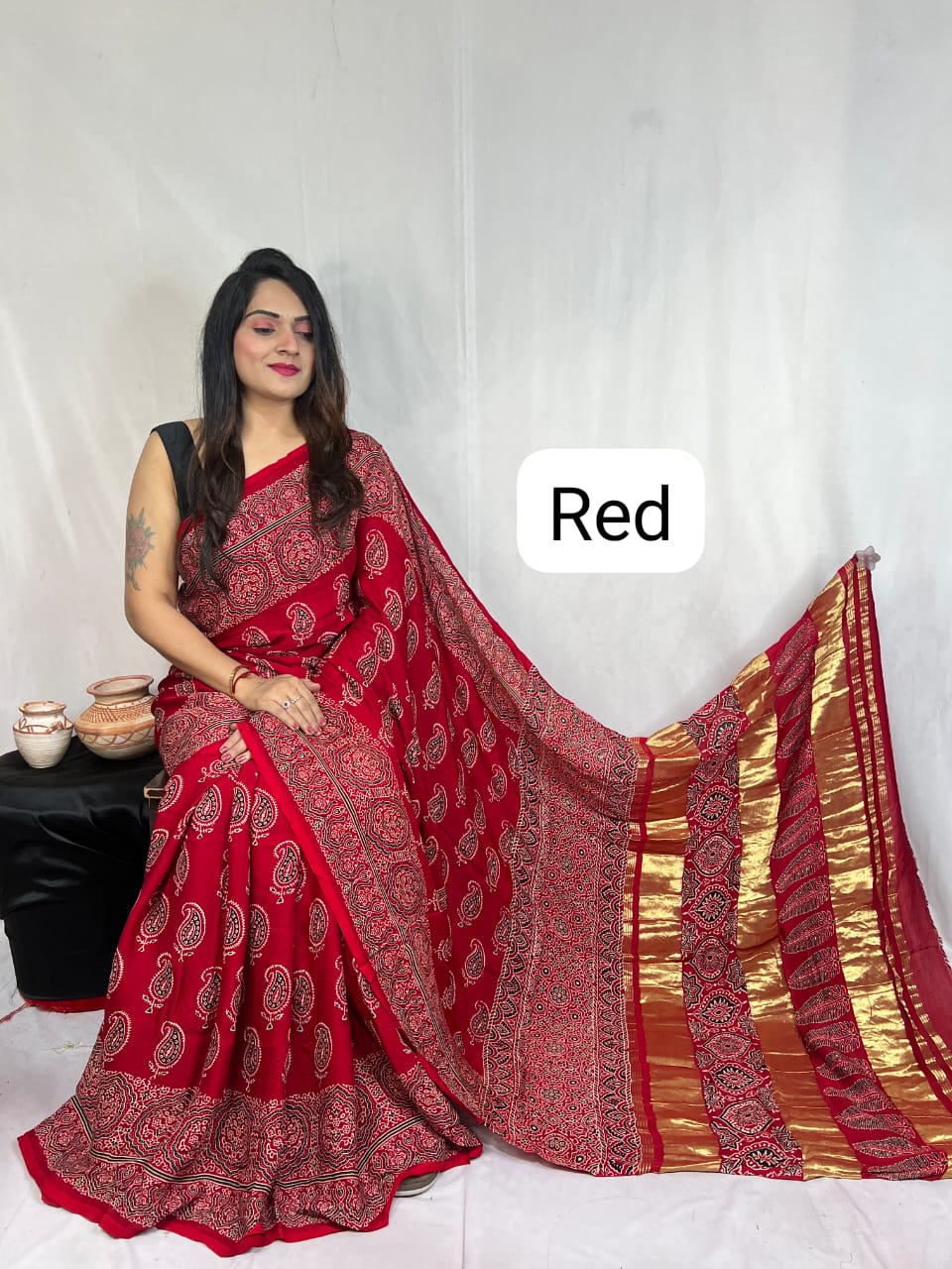 Pure Natural Dyeing Hand Block Print Modal silk saree.
