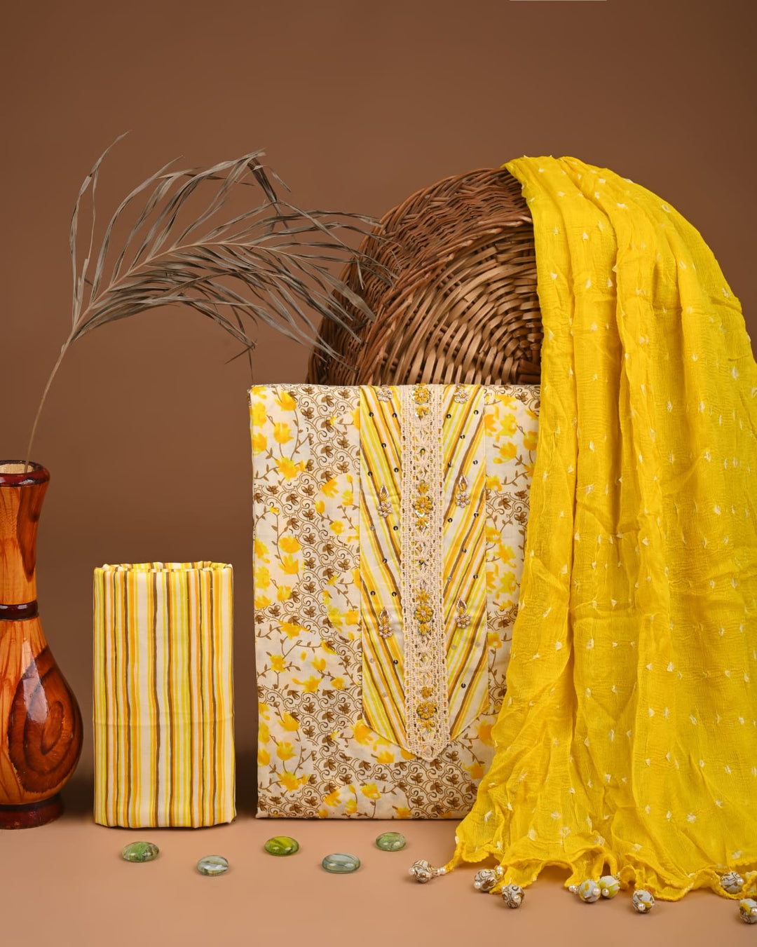 Pure Cotton Gotta patti Work unstitched Suit With Chiffon Dupatta.