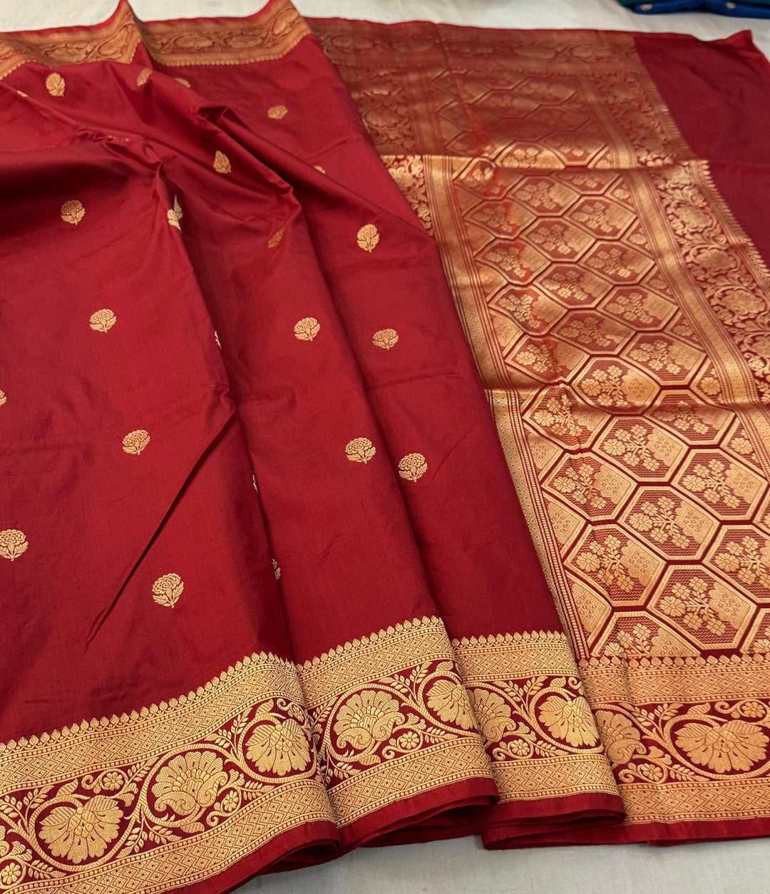Pure Banarasi Handloom Katan Silk Saree With Antique Zari Work .