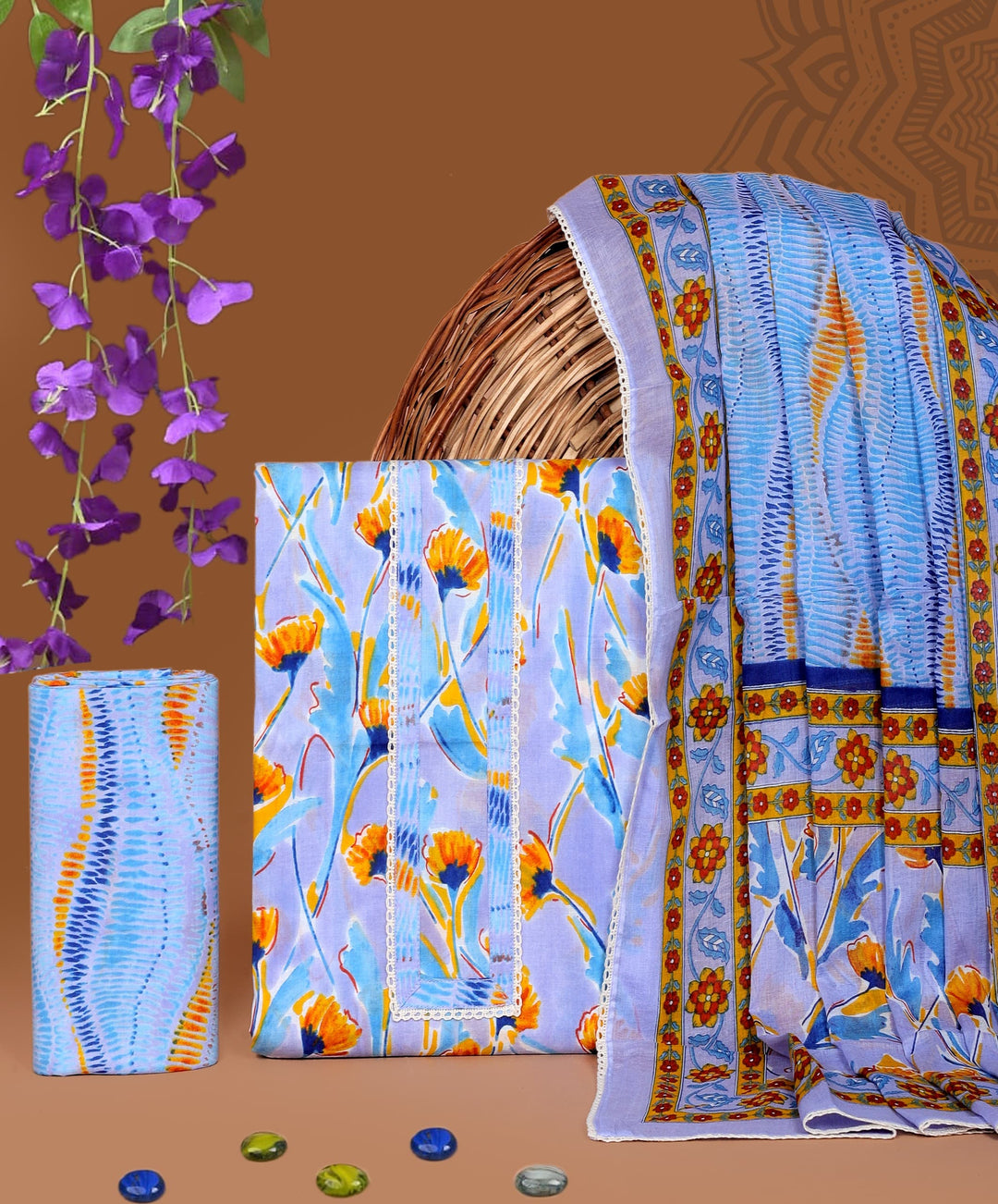 Pure Cotton Gotta patti Work unstitched Suit With Cotton Dupatta.