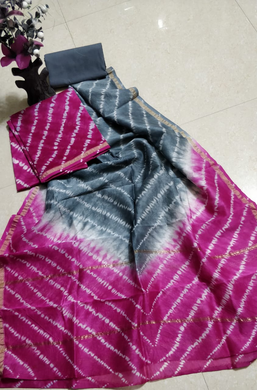 Pure Hand Block Chanderi Silk Unstitched Suit .