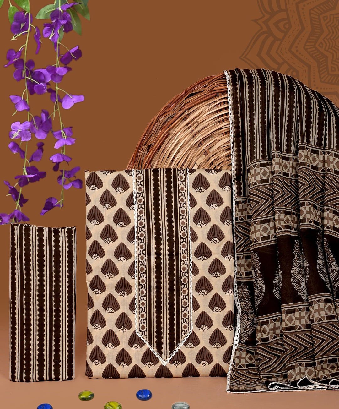 Pure Cotton Gotta patti Work unstitched Suit With Cotton Dupatta.