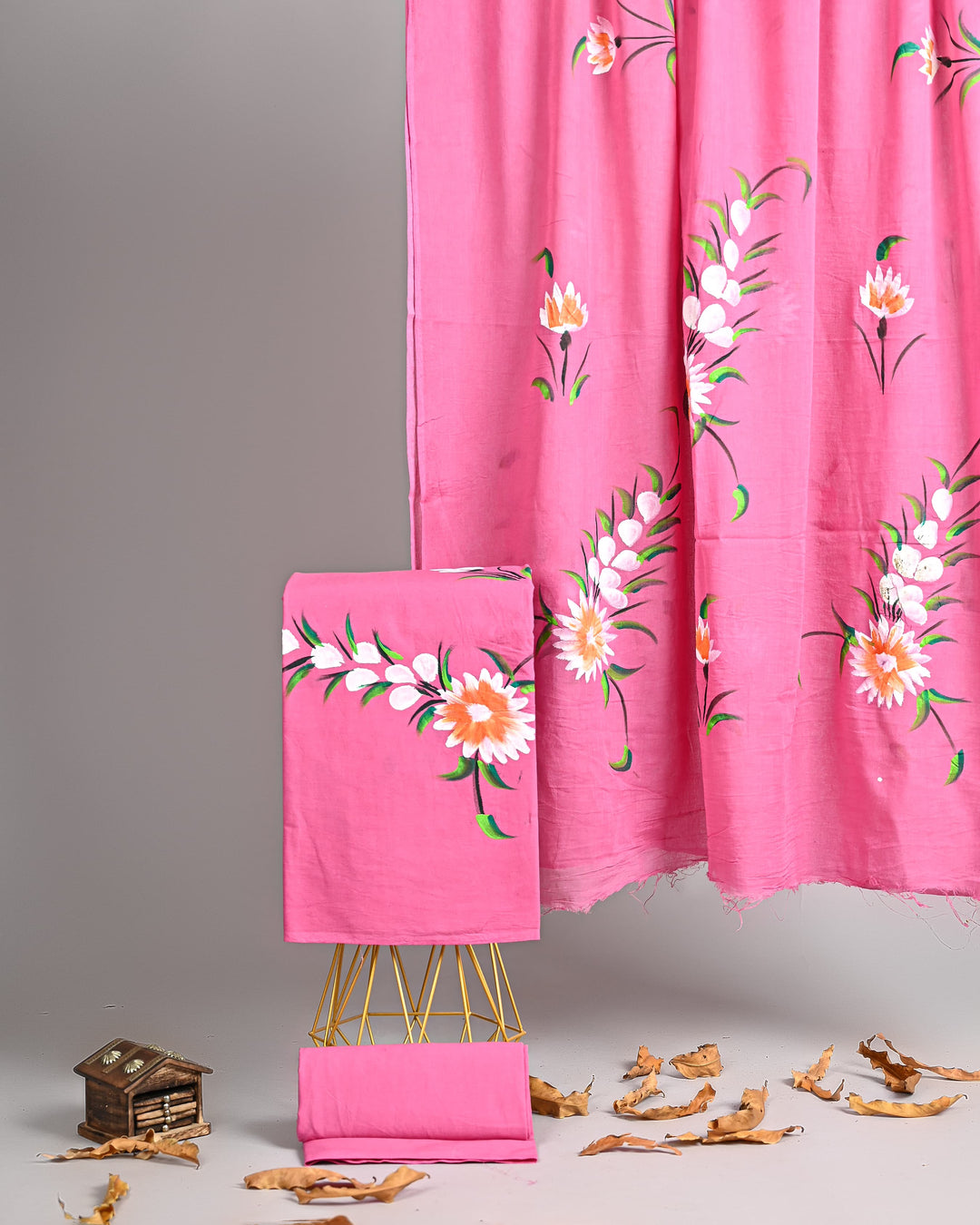 Pure Cotton Hand Block Printed Unstitched Suit Set With Cotton Dupatta .