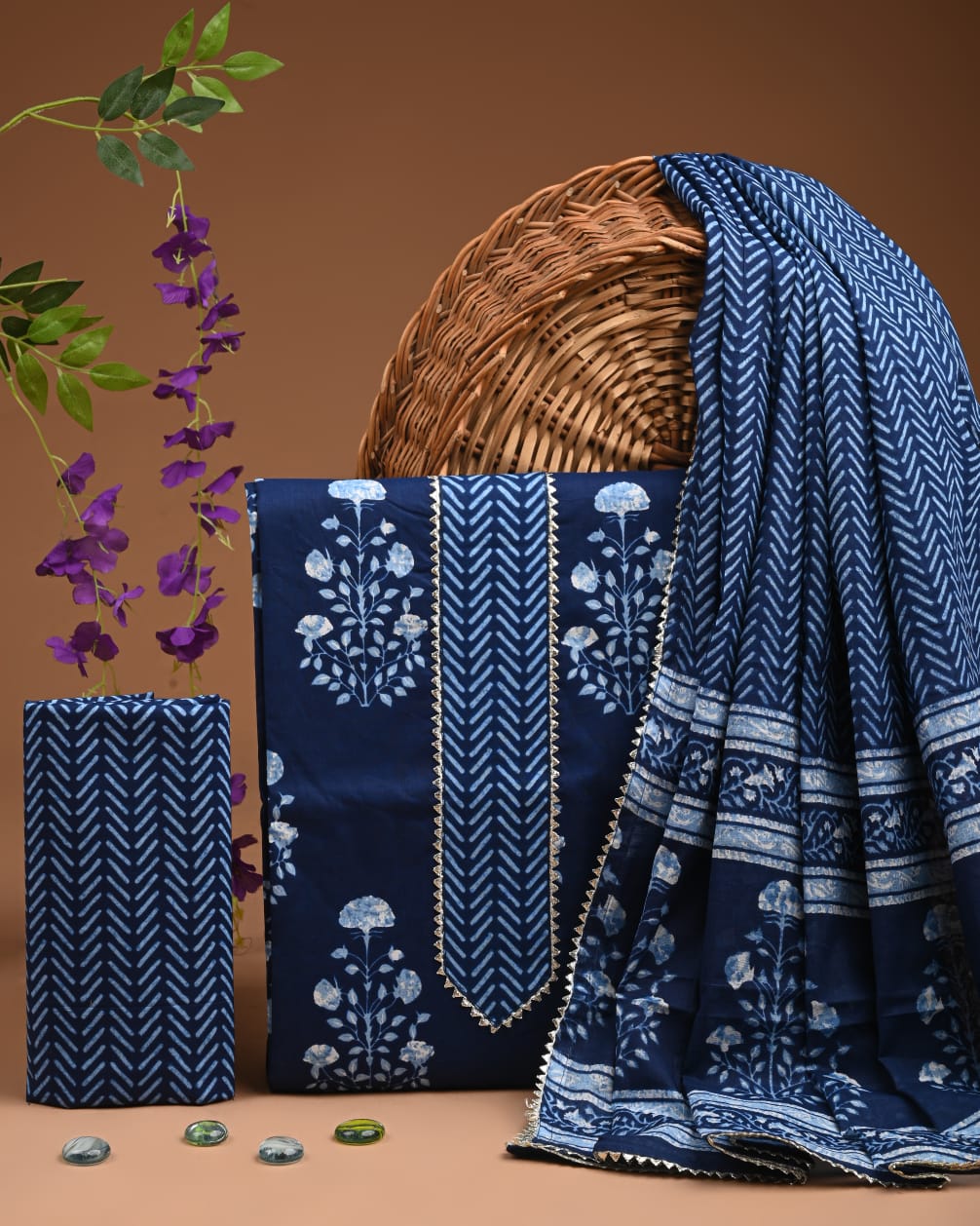 Pure Cotton Gotta patti Work unstitched Suit With Cotton Dupatta.