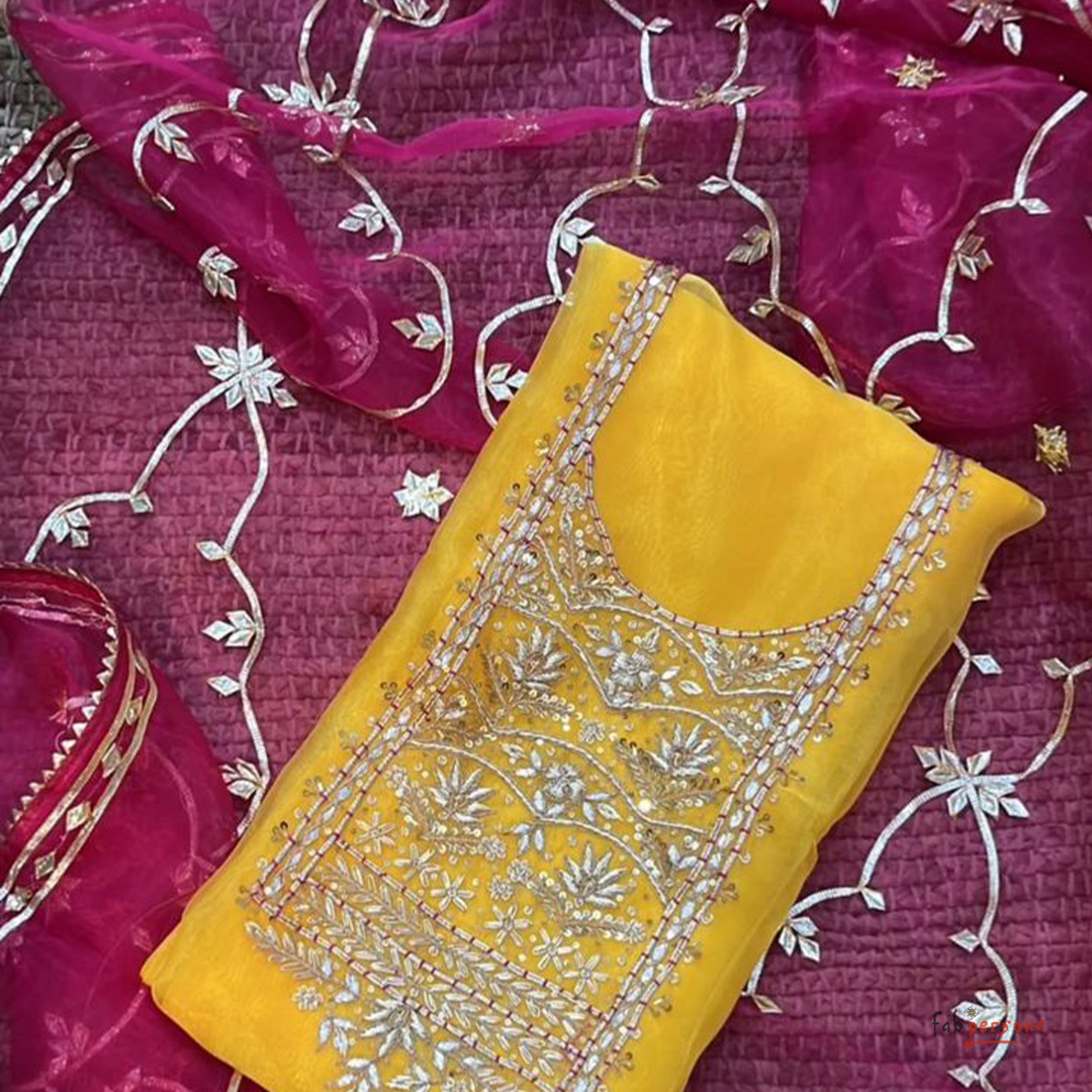 Organza Hand Work Unstitched Suit with Shantoon Bottom