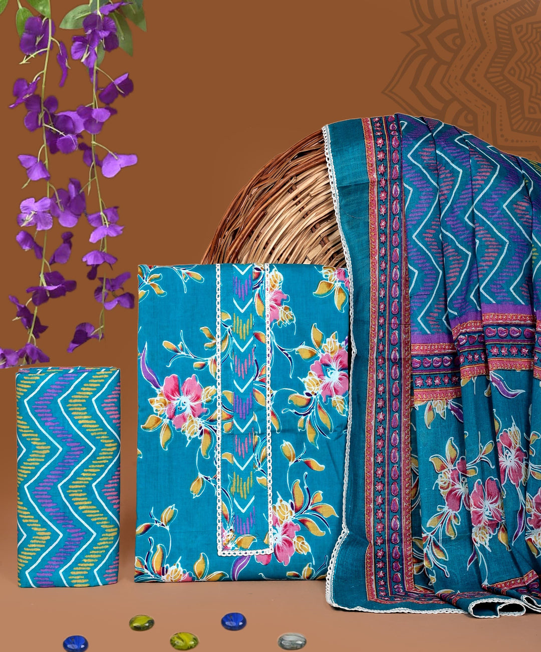 Pure Cotton Gotta patti Work unstitched Suit With Cotton Dupatta.