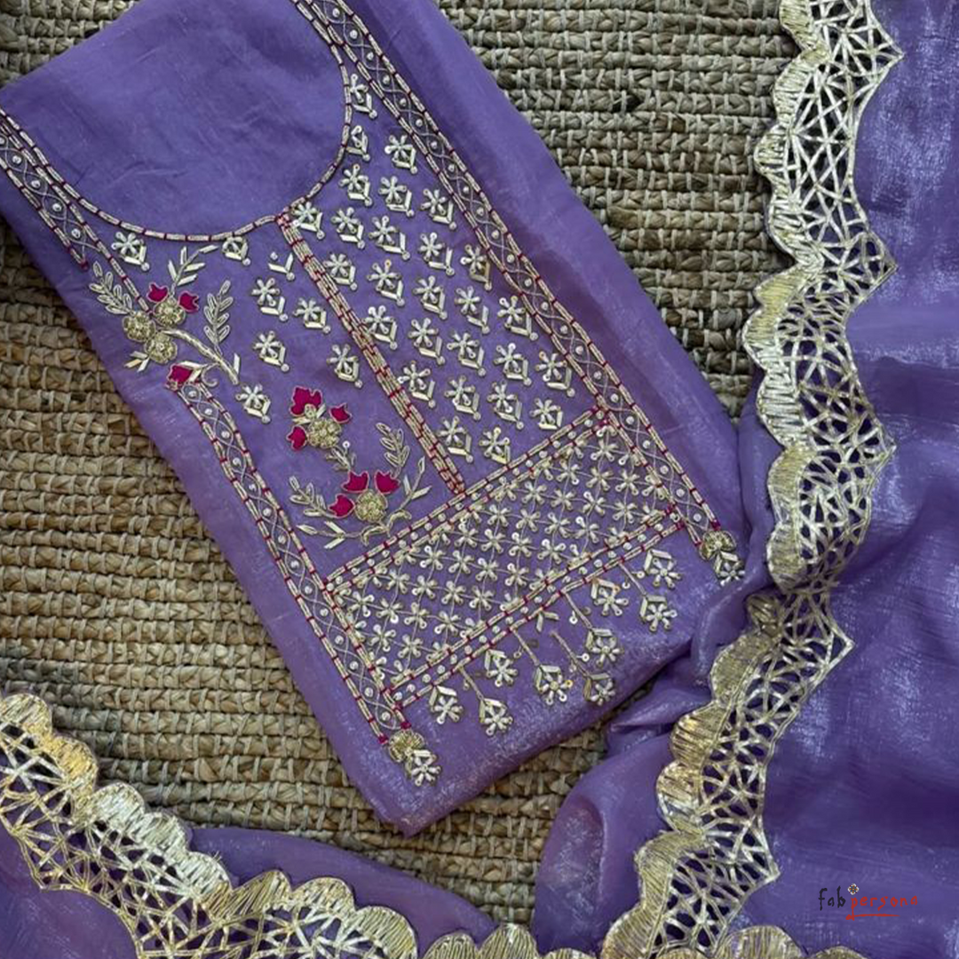 Organza Hand Work Unstitched Suit with Shantoon Bottom
