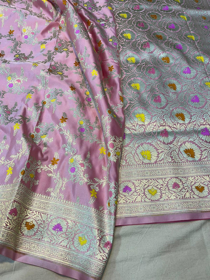 Pure Banarasi Mashru Silk Saree With Tilfi Weaved Work.