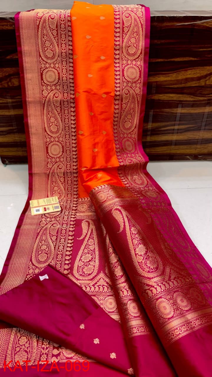 Pure Banarasi Katan Silk Saree With Antique Zari Work .