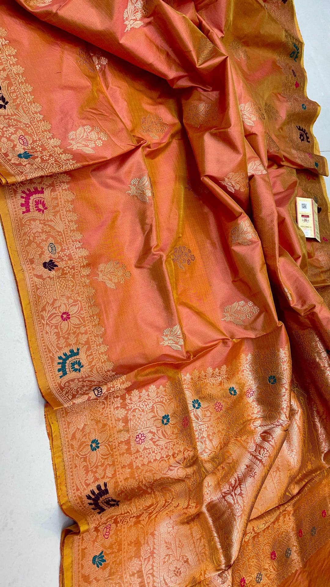 Pure Banarasi Katan Silk Meenakari Saree With Antique Zari Work.