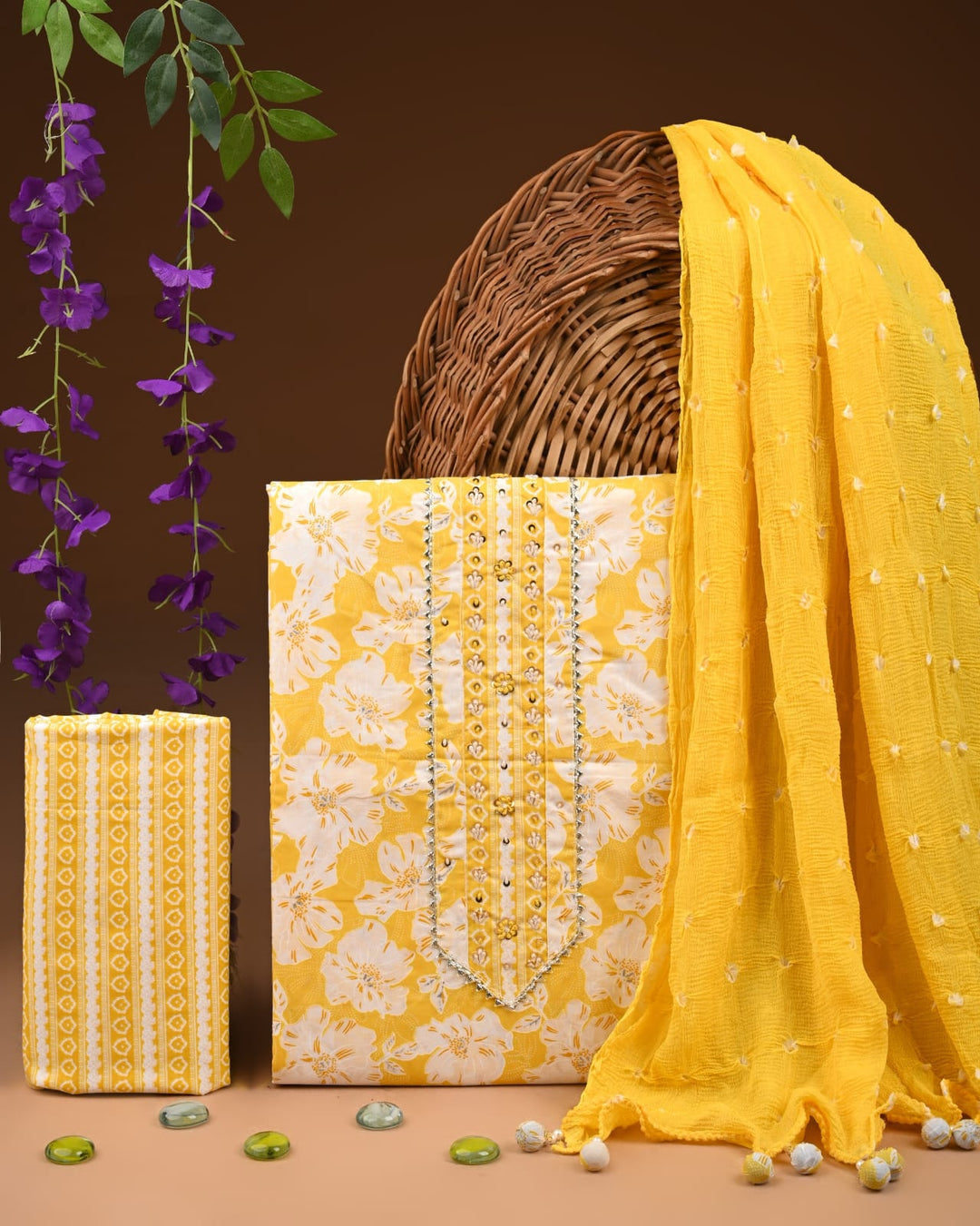 Pure Cotton Gotta patti Work unstitched Suit With Chiffon Dupatta.