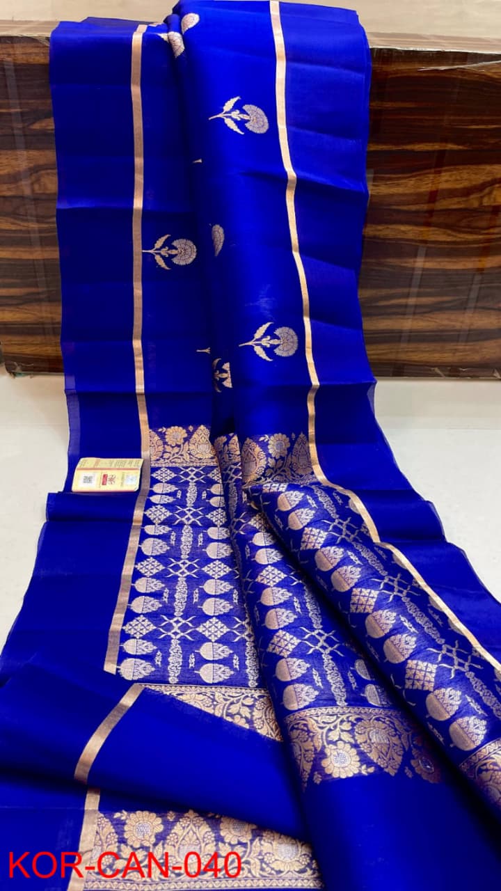Pure Kora Organza Silk Hanloom Zari Work Saree.
