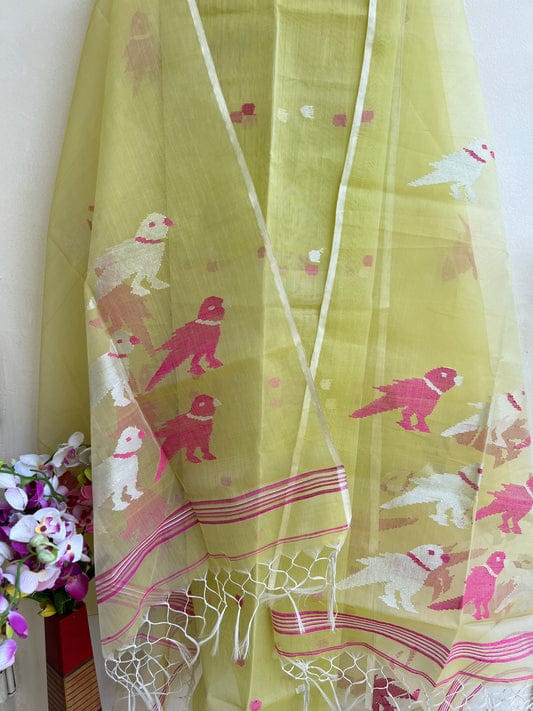 Pure Maslin Silk 2PC Jamdani Unstitched Suit With Bird Motif