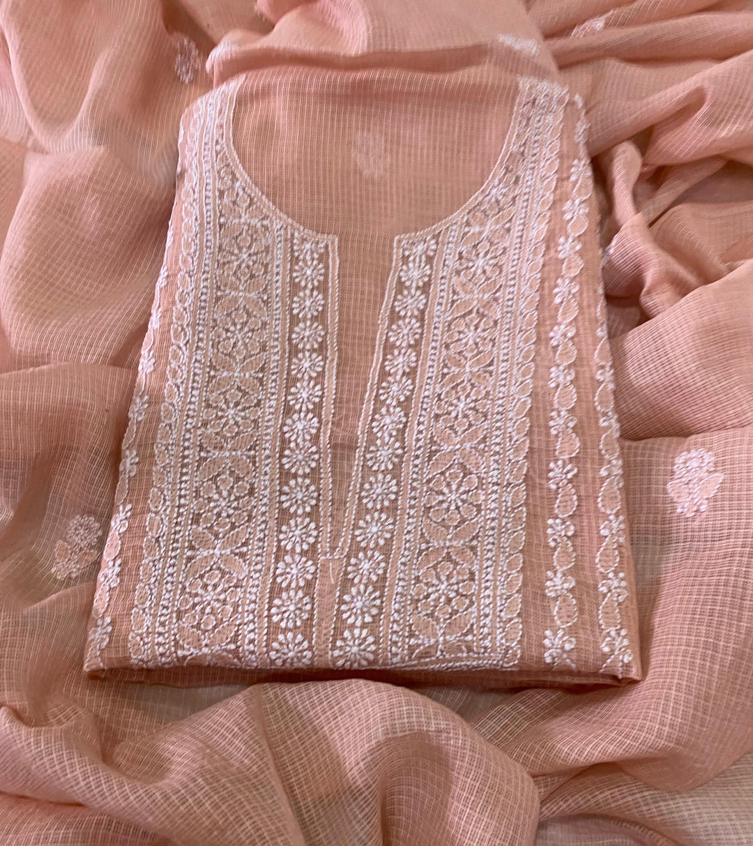 Chikankari Hand Work 2pc Unstitched Suit in Kota doria Fabric