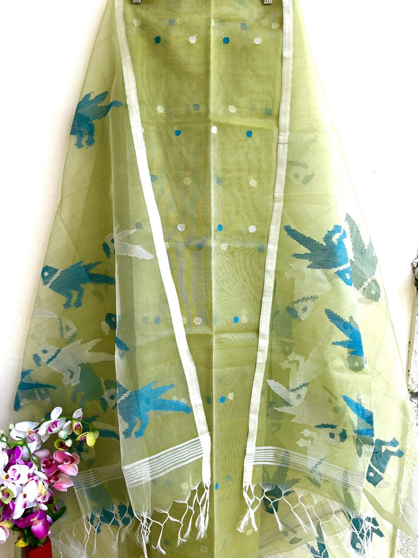 Pure Maslin Silk 2PC Jamdani Unstitched Suit With Bird Motif