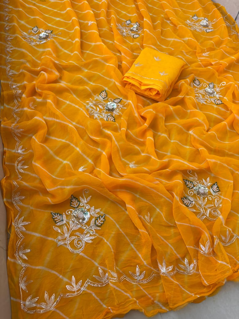 Rajasthani pure Dimond Chiffon lehriya Saree.