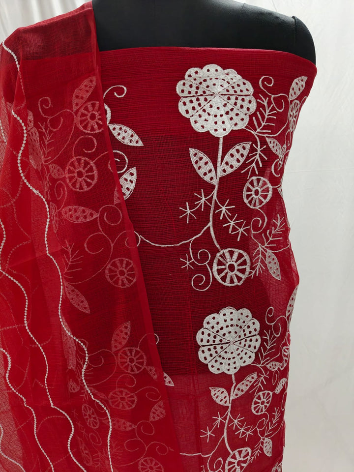 Pure Cotton Kota Doriya Embroidery Unstitched Suit With Dupatta