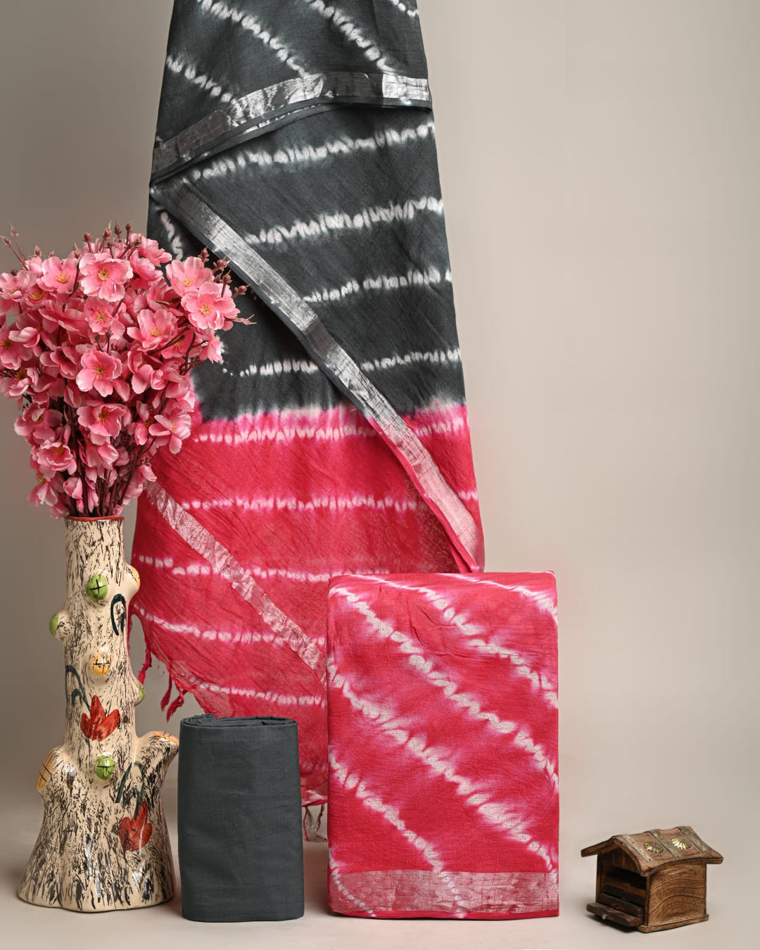 Hand Block Printed Linen Unstitched Suit .