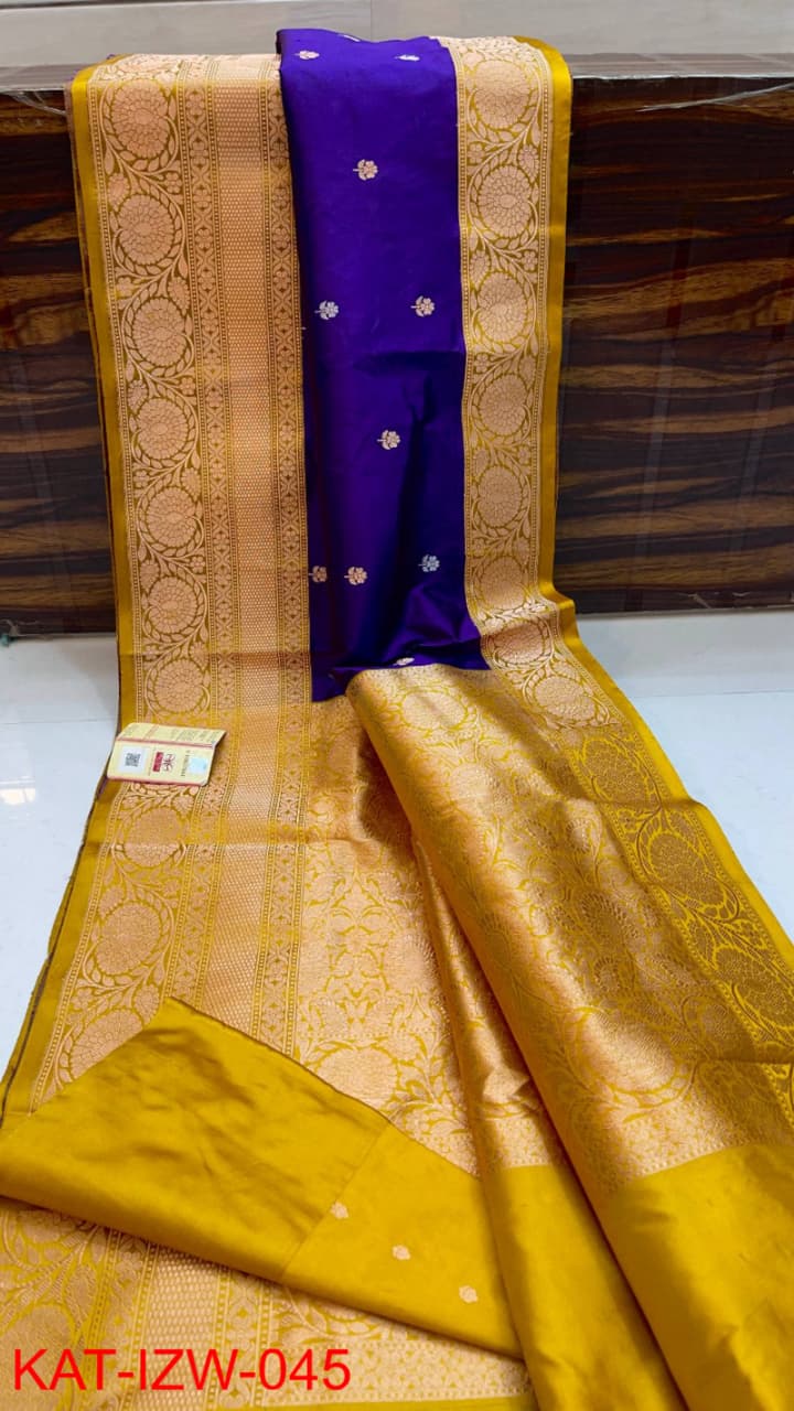 Pure Banarasi Katan Silk Saree With Antique Zari Work .