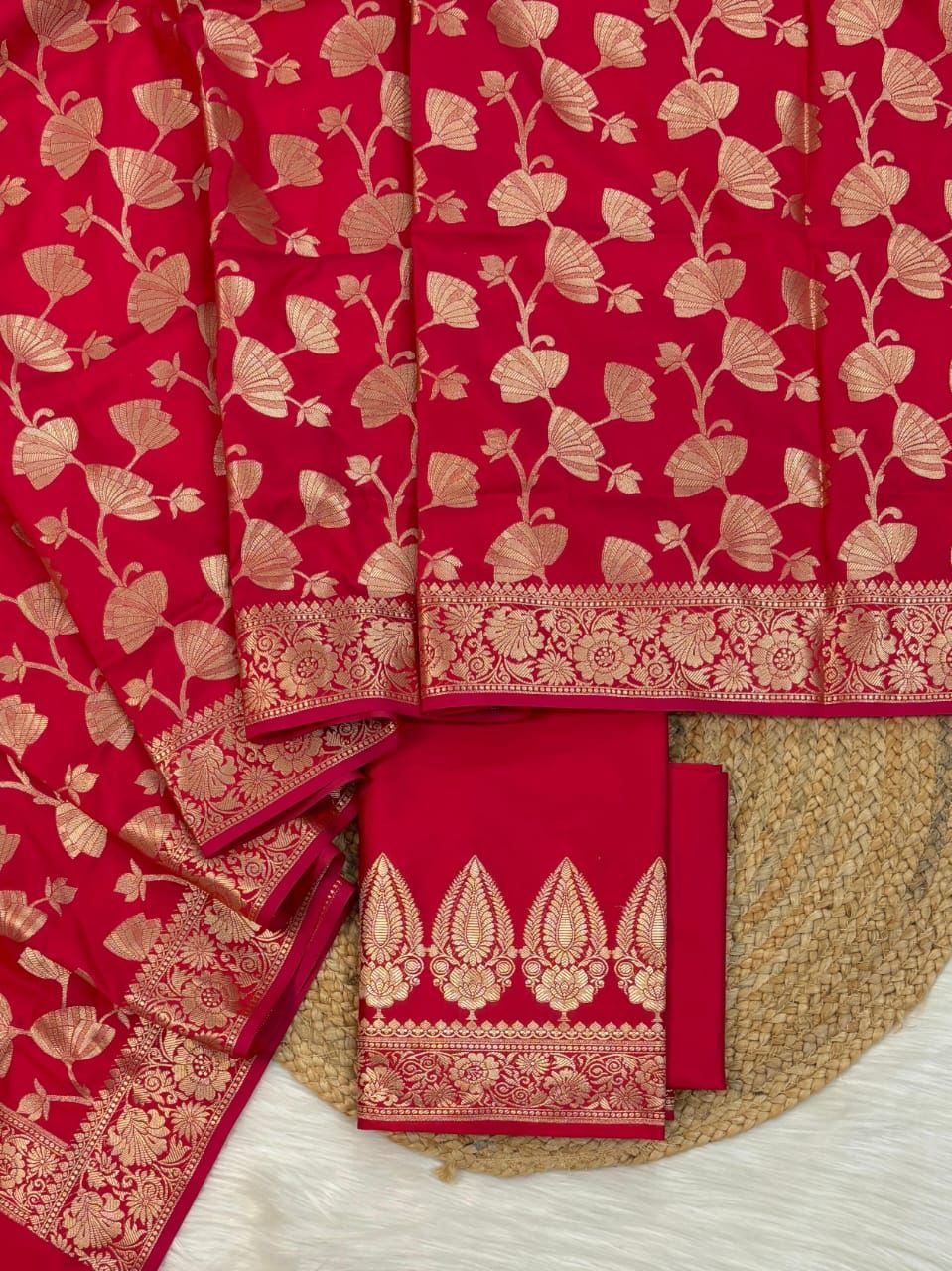 Banarasi Soft Silk Unstitched Suit.