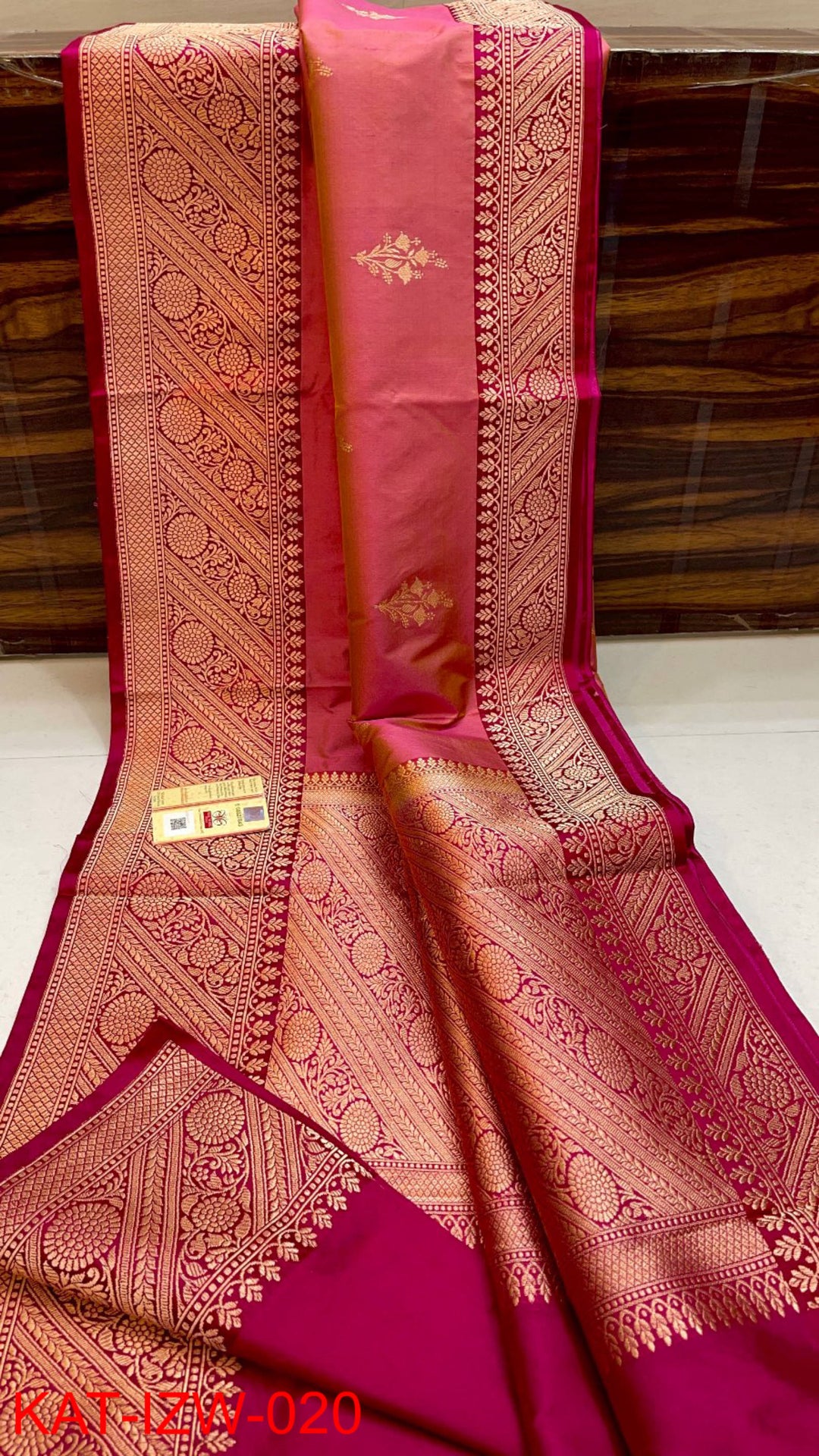Pure Banarasi Katan Silk Saree With Antique Zari Work.