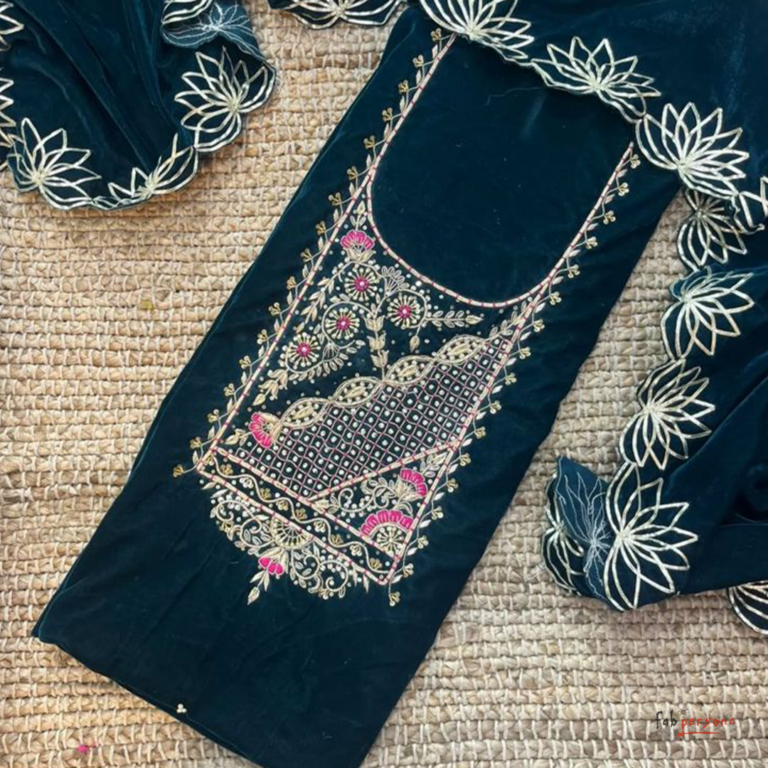 Organza Hand Work Unstitched Suit with Shantoon Bottom