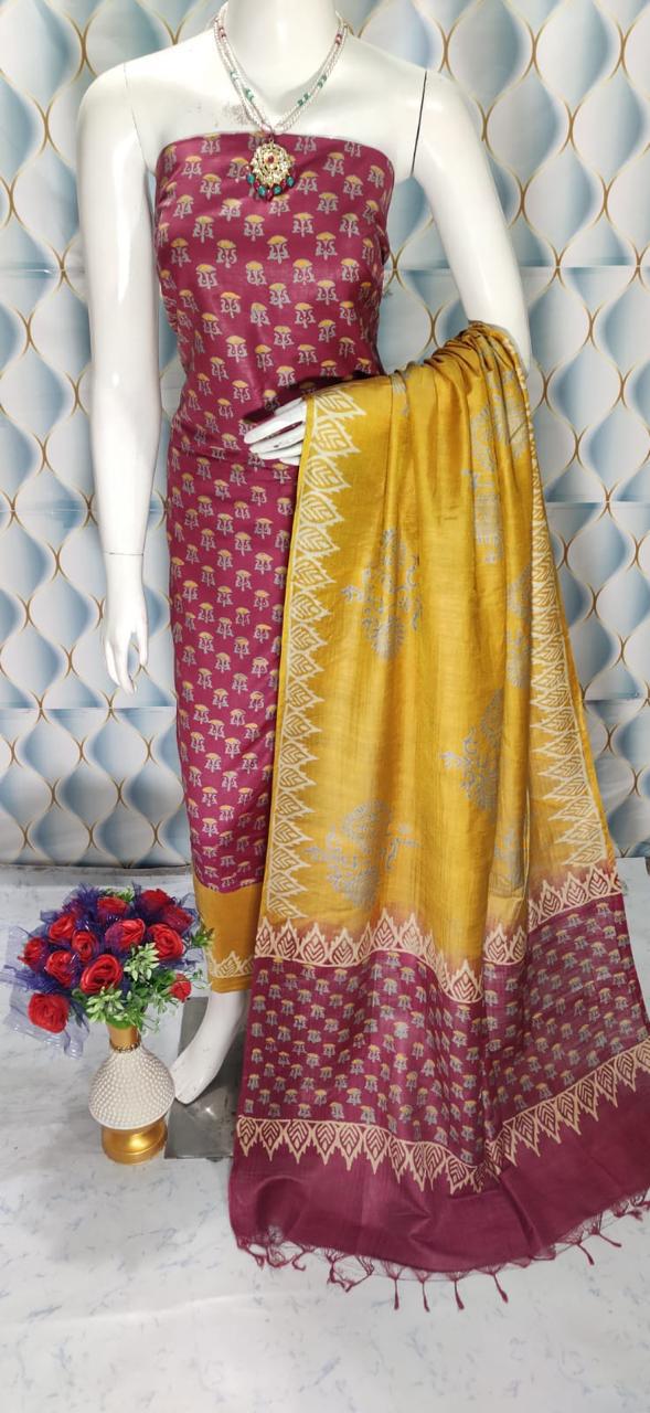 bhagalpuri silk dress material Bhagalpuri Silk Cotton Suit Set With Shibori Work Kameez & Dupatta-Gre