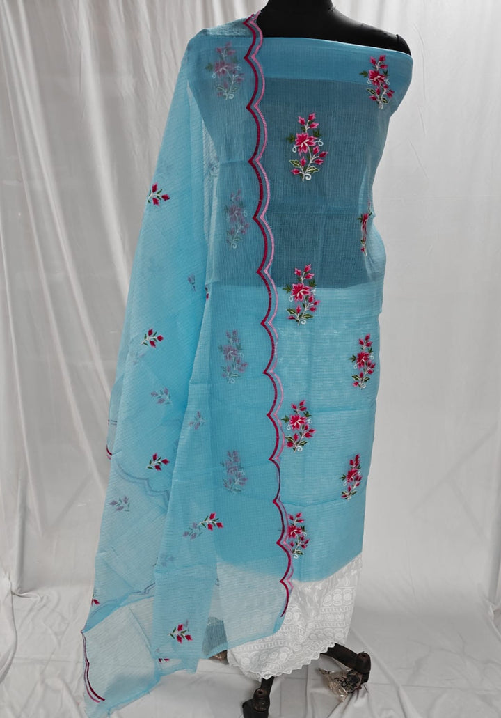 Pure Cotton Kota Doriya Embroidery Unstitched Suit With Dupatta