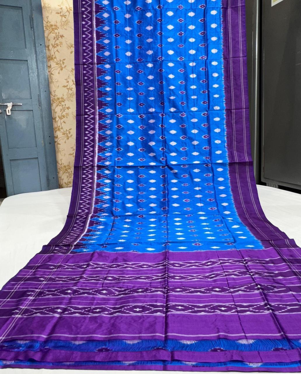 Pure Pochampally Ikkat Silk Saree With Blouse Pthani Pattern Border.