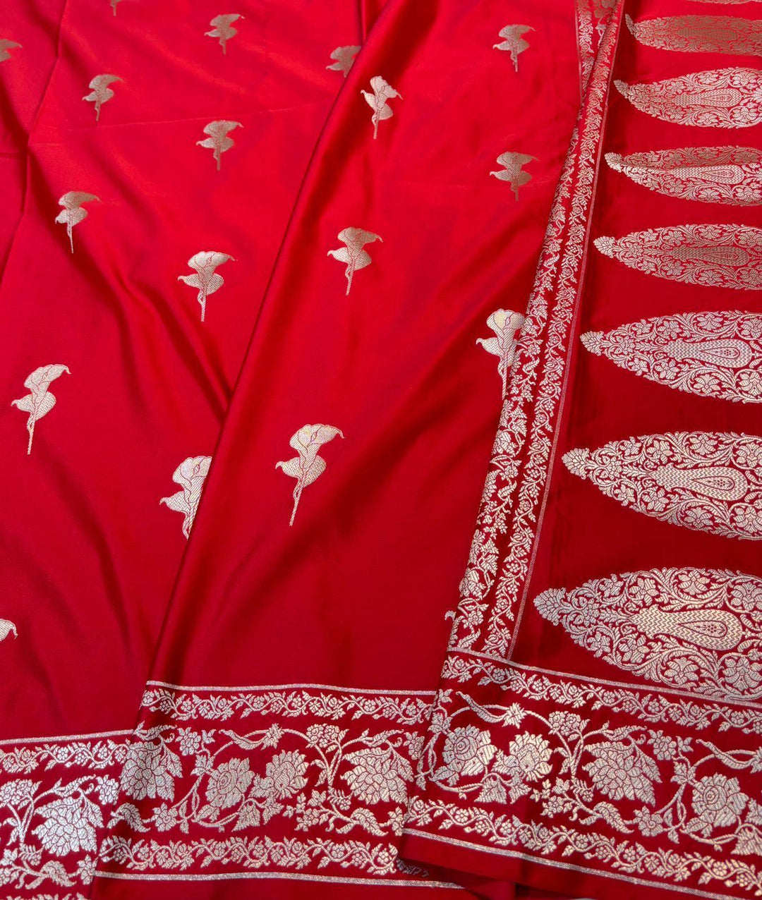 Pure Banarasi Mashru Silk Saree With Zari Work.