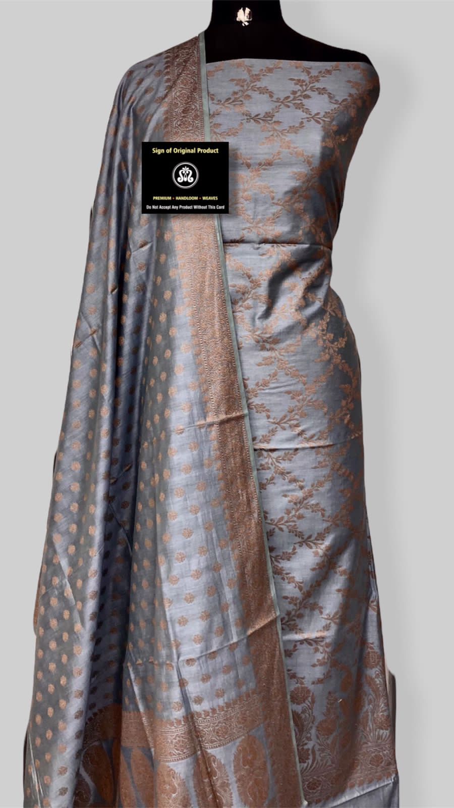 Banarasi Chiniya Silk Zari Work Unstitched Suit With Chiniya Silk Dupatta.
