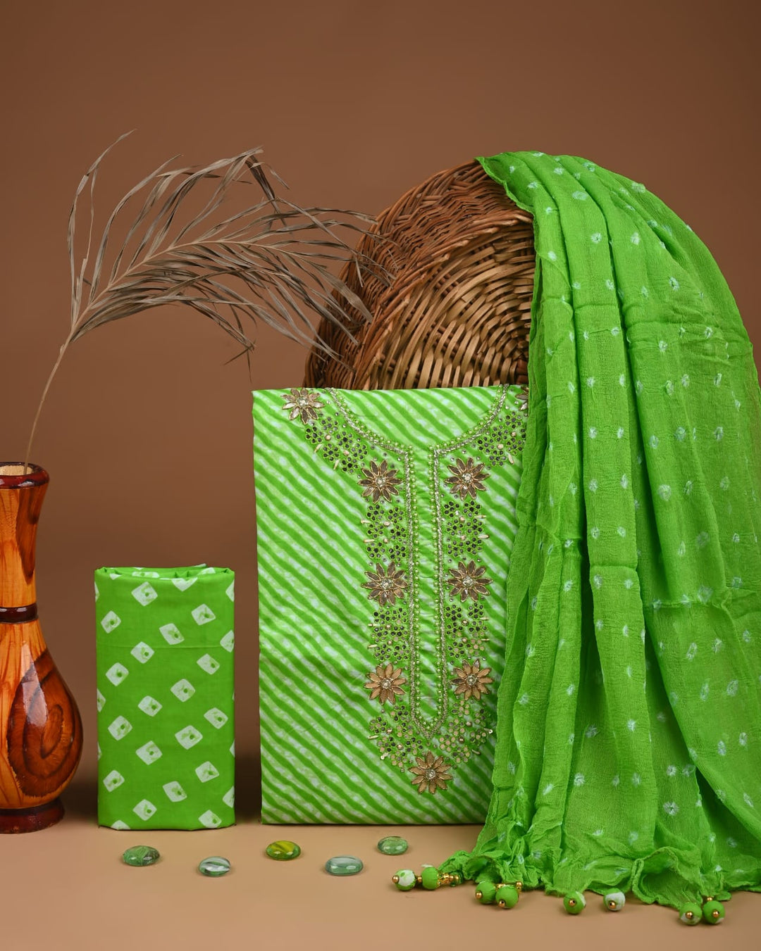 Pure Cotton Gotta patti Work unstitched Suit With Chiffon Dupatta.