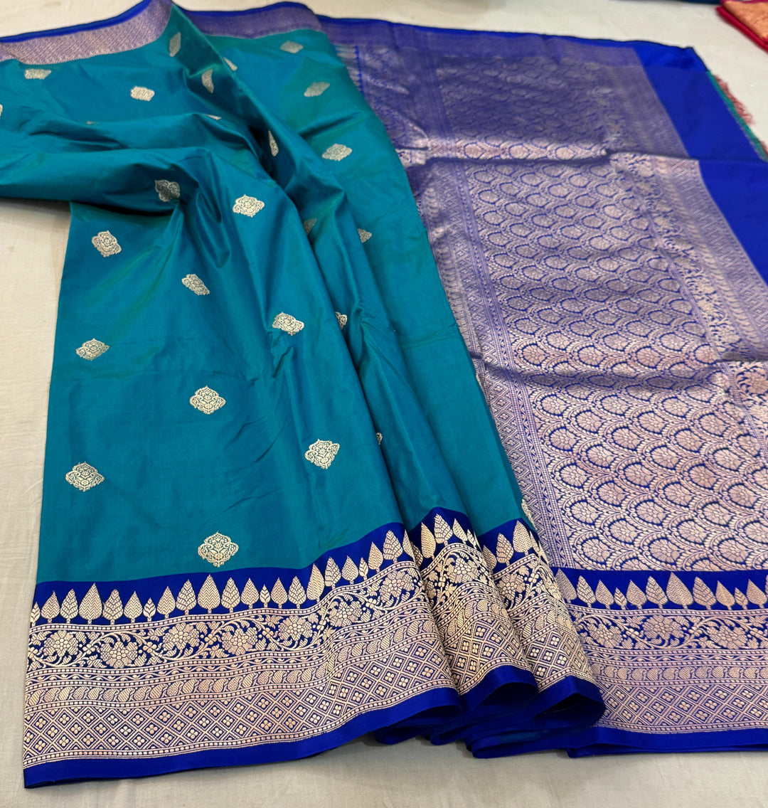 Pure Banarasi Handloom Katan Silk Saree With Antique Zari Work .