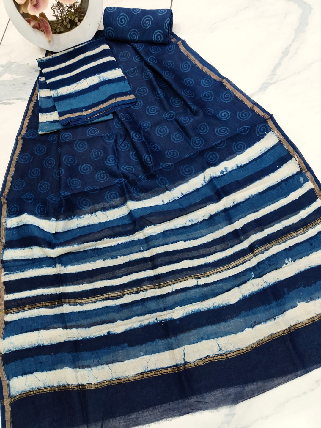 Pure Hand Block Chanderi Silk Unstitched Suit .