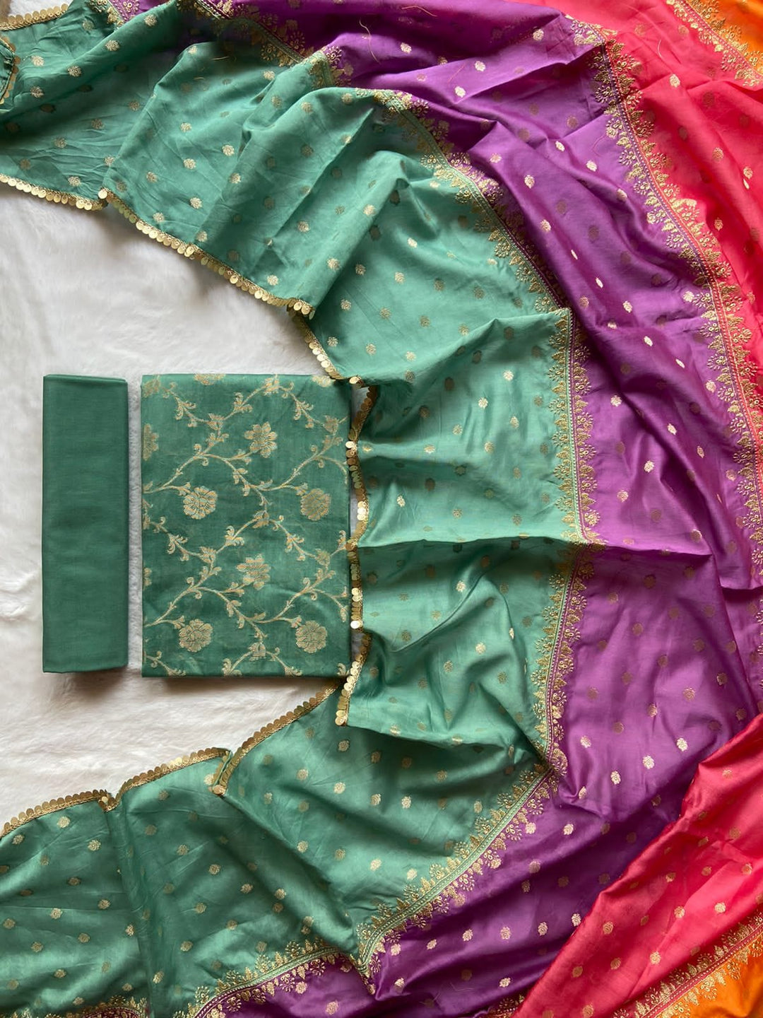 Pure Banarasi Chanderi Silk jall Zari Work Unstitched Suit .