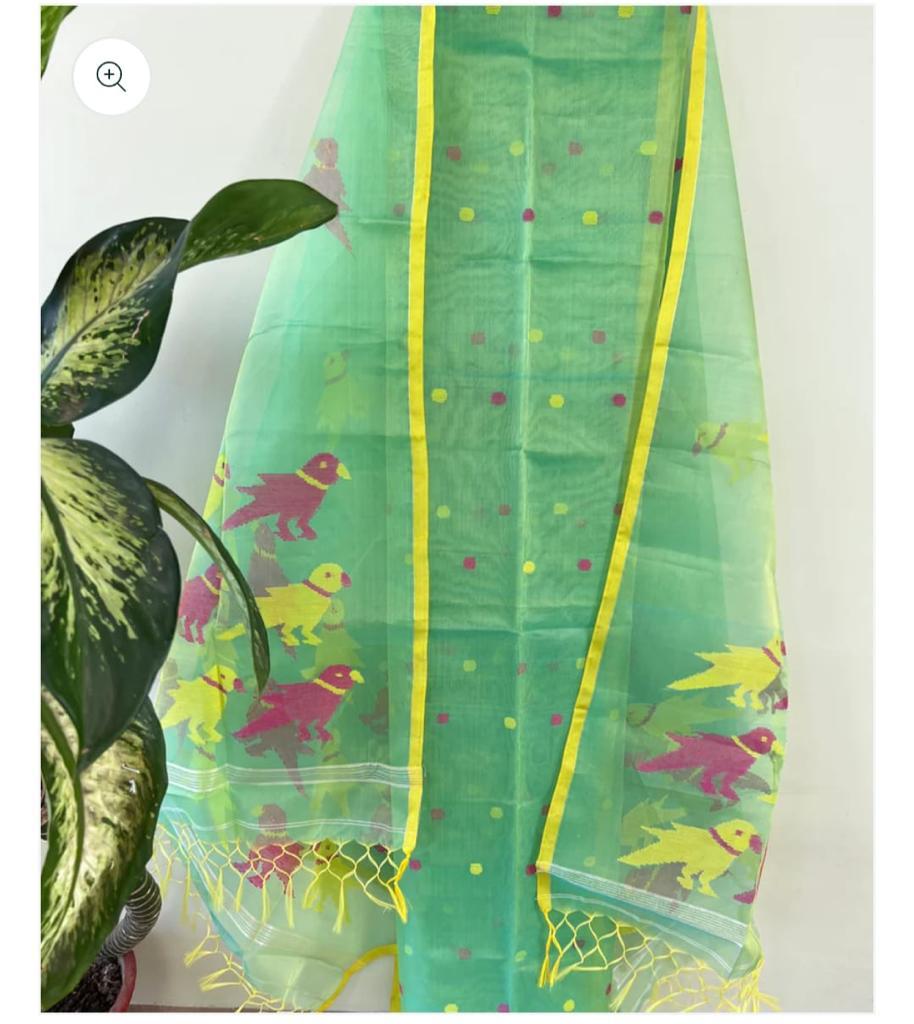 Pure Maslin Silk 2PC Jamdani Unstitched Suit With Bird Motif