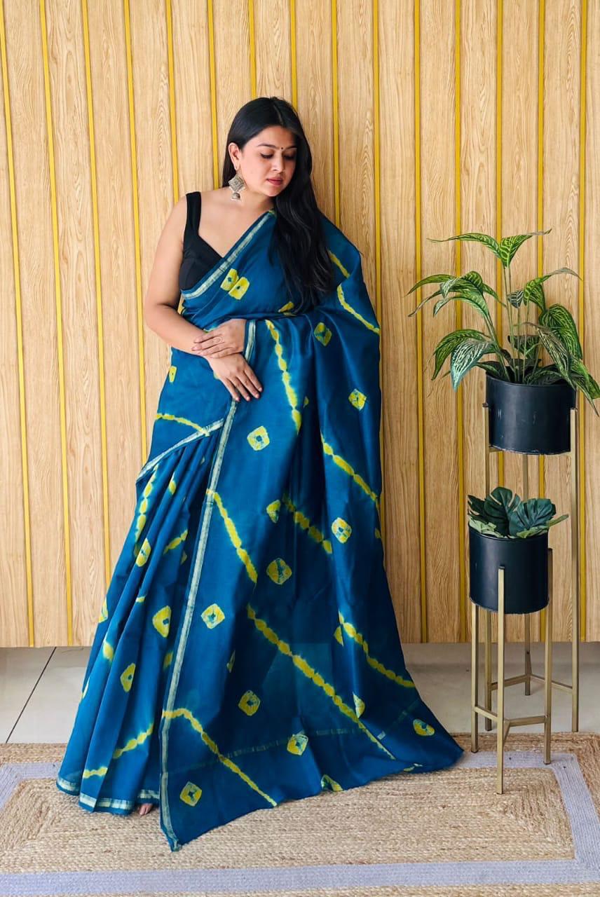 Hand Block Prninted Chanderi Saree .