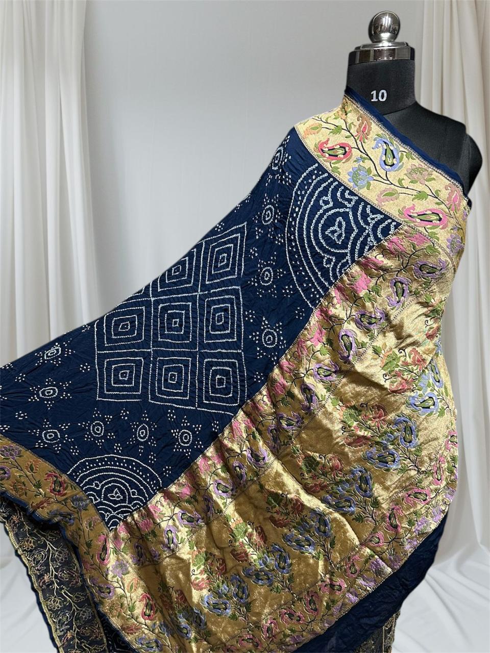 Pure Khaddi Georgette Handloom Neem Zari Work saree With Raiy Bandhej .