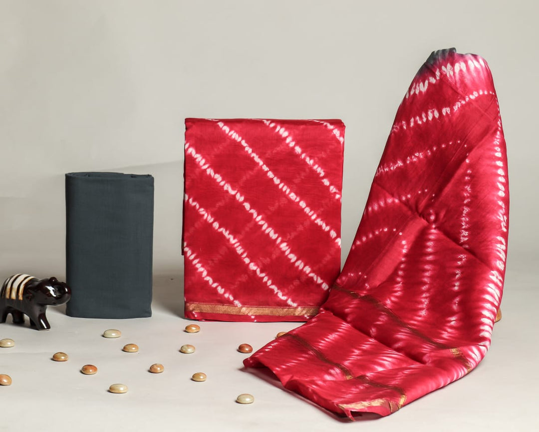 Pure Hand Block Chanderi Silk Unstitched Suit